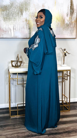 Hamira Embroidered Rhinestoned Exclusive 2 Piece Kaftan Maxi Dress