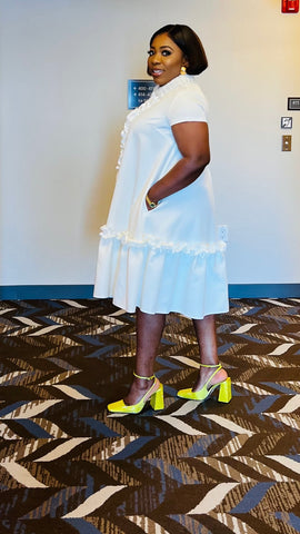 The Ivory Ruffle Grace Midi  Occasion Dress