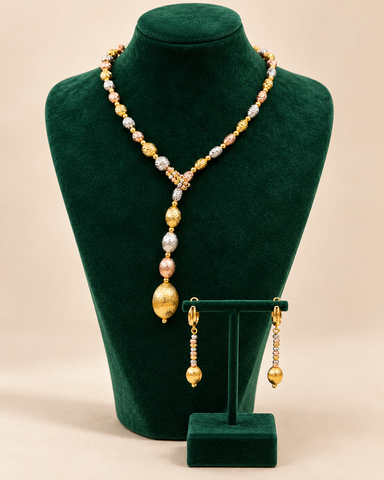 Gilt And Grace Diamond-Cut Lariat Necklace And Earring Set - Gold
