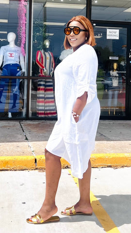 CATWALK LINEN SHIFT DRESS (Ivory)
