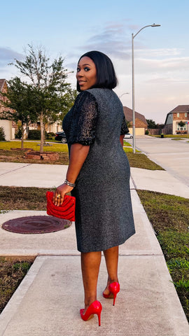 GISELLE PEEKABOO LUXE BOW SHIFT DRESS(Grey)