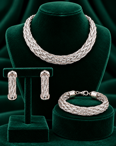 Silvare Luxe Weave Choker Jewelry Set - Silver