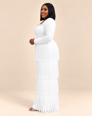 Bellavie Floral Fringe Bandage Maxi Dress
