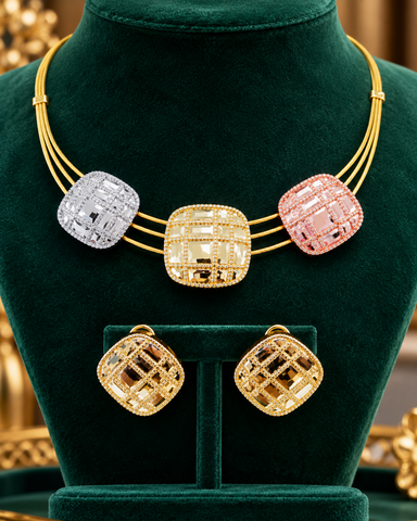 Cavellia Tricolor 18k Gold Plated Lattice Jewelry Set