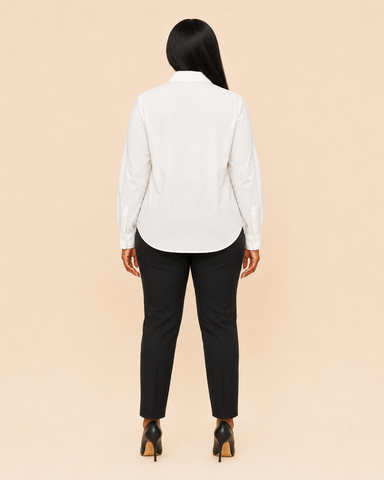Elodie Pearl Bow Brooch Cotton Shirt – Ivory/White