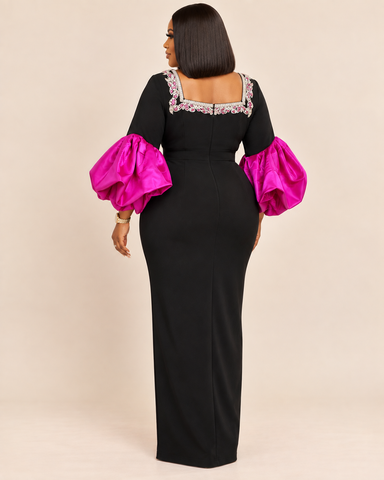 Marvelle Jeweled Puff Sleeve Maxi Dress