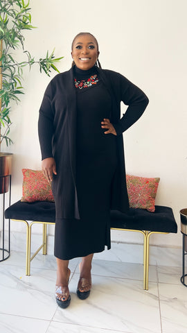 ZENAYAH  FLORAL EMBROIDERY DETAIL DRESS/DUSTER 2PC KNIT DRESS