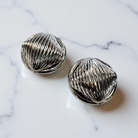 Golden Orbit Dome Studd Earrings (Silver)