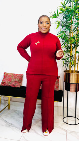 RAILEY DELUXE TURTLE NECK KNIT PANT SET (Burgundy/Wine)