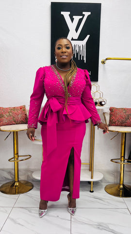 FLORÉA Crystal Embellished Peplum Occasion Dress