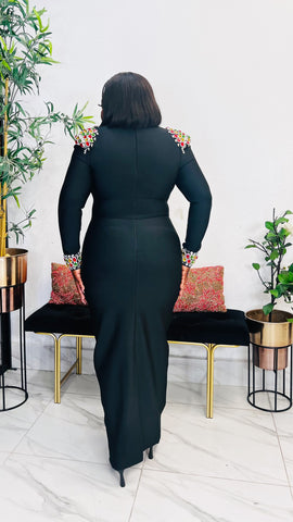 YAYA MULTICOLOR EMBELLISHED BANDAGE DRESS (Black)