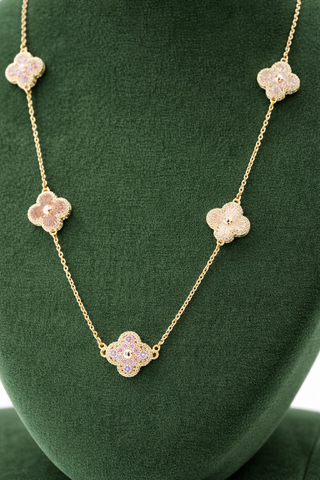 14K Gold Plated 36 Inch Long Floral Station Necklace