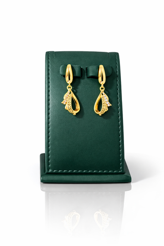 NINA BOW 3- TONE DIAMOND CUT NECKLACE & EARRING SET (Gold)