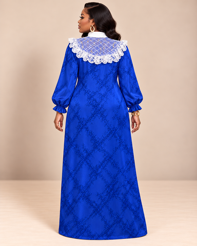 Dorothea Lace-Collar Satin Jacquard Maxi Dress