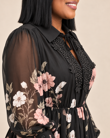 Harriet Beaded Floral Chiffon Maxi Belted Dress