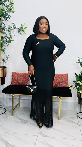 NOIR GODDESS FRINGE BANDAGE DRESS (Black)