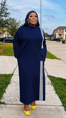Selora Stripe Oversized Shift Dress (Navy Blue)