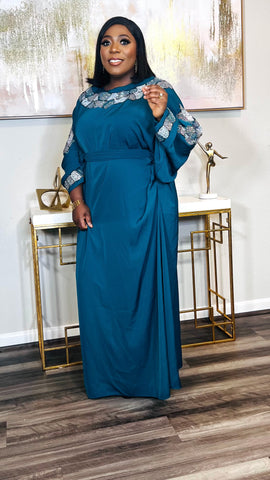 Hamira Embroidered Rhinestoned Exclusive 2 Piece Kaftan Maxi Dress