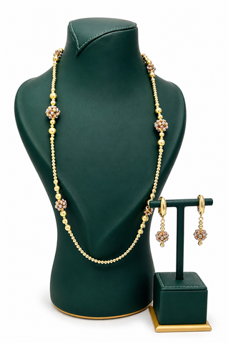 ZELARA 3-Tone Diamond-Cut Long Necklace & Drop Earring Set