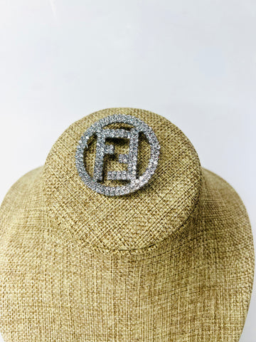 PIERA ROUND FF RHINESTONE SILVER BROOCH