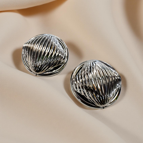 Golden Orbit Dome Studd Earrings (Silver)