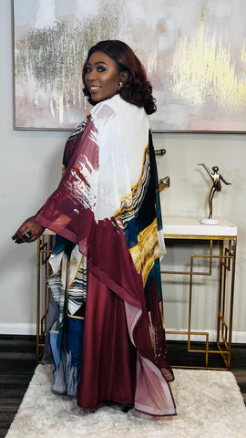 The Nefertari Abstract Kimono Kaftan 2pc Set