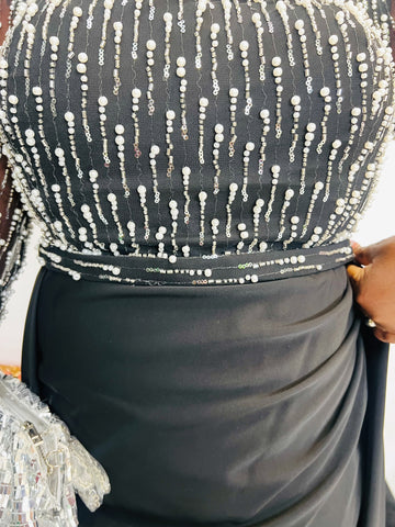 BLACK OPERA PEARL BEADED OCCASION/ EVENING DRESS (black)