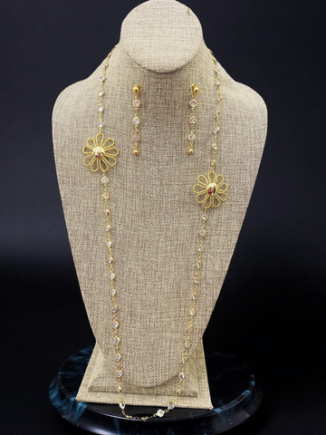 Golden Bloom Crystal Gold Tone Necklace And Drop Earring Set