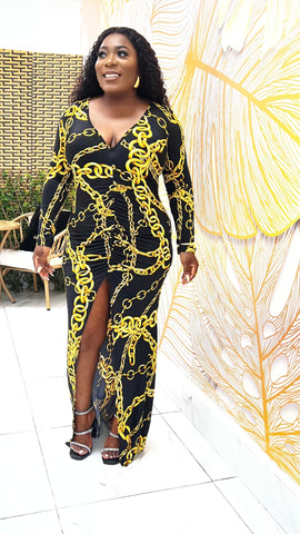 Versara Chain Drape Ruched Maxi Dress