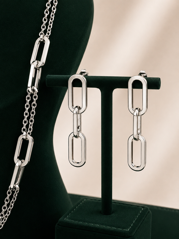 Maelle Link Necklace & Earrings Set - Silver