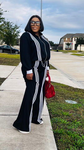 ZARIA Stripe Luxe Pant Set (Black)