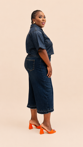 Harlow Utility Denim Crop Shirt – Dark Wash