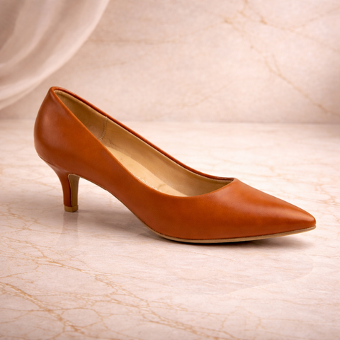 CHERRY POINTED TOE LOW HEELS (Chestnut)