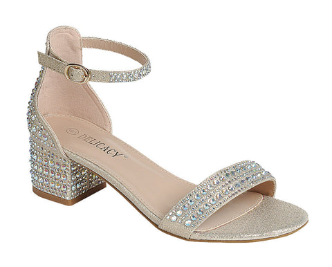 NATALIE RHINESTONE LOS HEEL SANDAL (Champagne Gold)