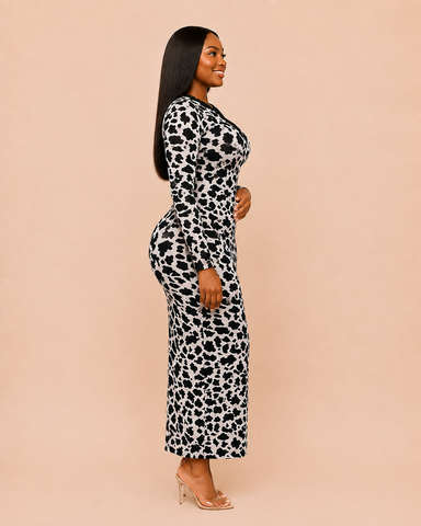 Kaelisse Beaded Velvet Mesh Midi Dress – Black/White