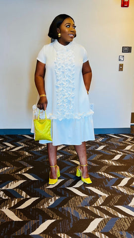 The Ivory Ruffle Grace Midi  Occasion Dress