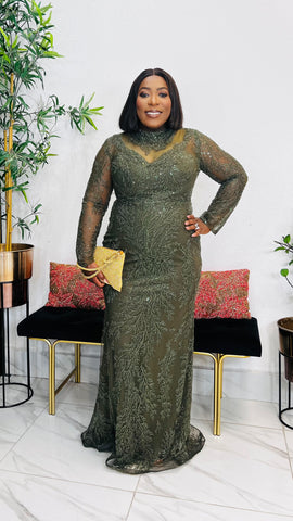 VERDE MONARCH EVENING/ OCCASION DRESS ( Olive green)