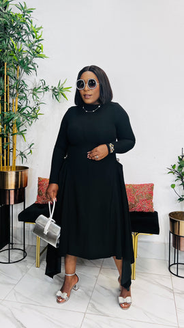 MADELINE ASYMMETRIC MIDI DRESS (black)