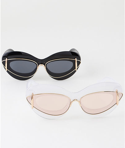 LANDER DOUBLE FRAME CAT EYE GOLD TONE SUNGLASSES
