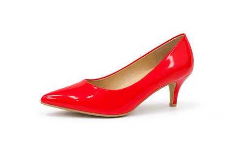 CHERRY POINTED TOE LOW HEELS (Red Patent)