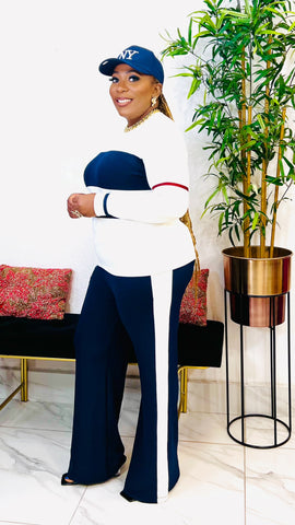 MAISON LUXE KNIT PANT SET (Ivory-Navy-Wine)