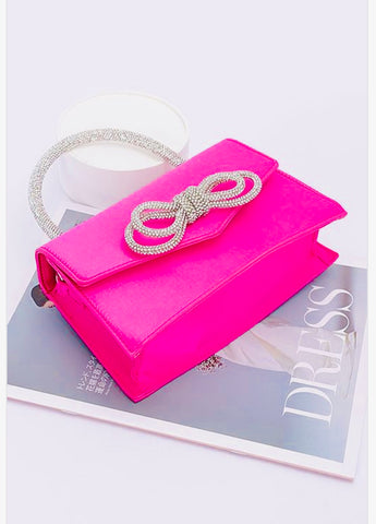 QUINCY RHINESTONE BOW CLUTCH HANDBAG (Fushia Pink)