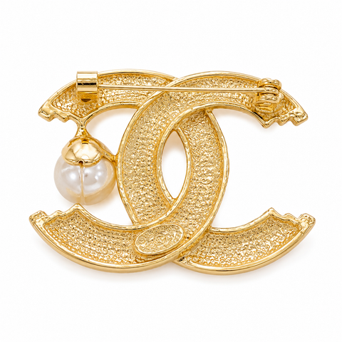 Solenne Crystal Pearl Crest Brooch Pin – Gold