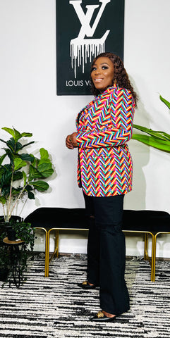 MULTI AZTEC PRINT ONE BUTTON BLAZER
