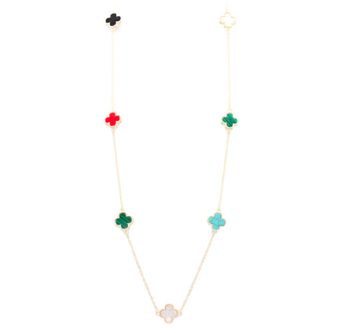 14K GOLD PLATED 36 INCH LONG  CLOVER MULTICOLOR NECKLACE