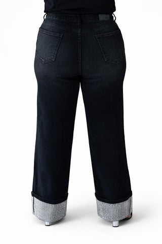 After-Party Crystal Cuff Denim Jeans (Black)