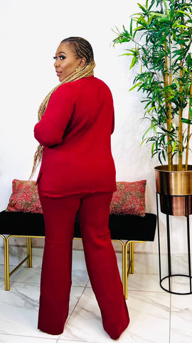 RAILEY DELUXE TURTLE NECK KNIT PANT SET (Burgundy/Wine)