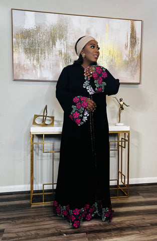 Blooming Floral Floral Patch Lace Kaftan Maxi Dress (Pink)