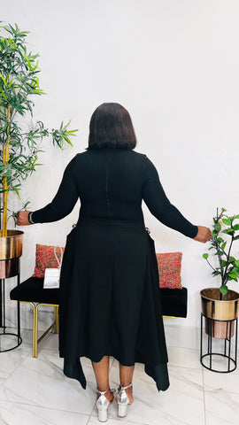 MADELINE ASYMMETRIC MIDI DRESS (black)