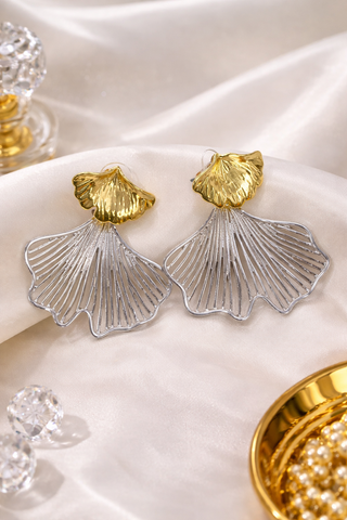 Ginkora Dual-Tone Fan Drop Earrings